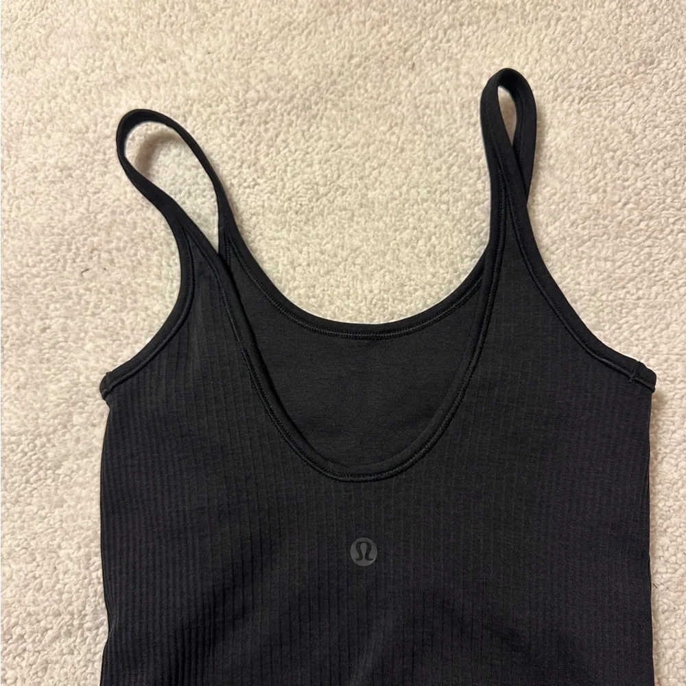 Lululemon Black Ebb to Street Bodysuit Ribbed Scoop Neck Sleeveless Tank Thong